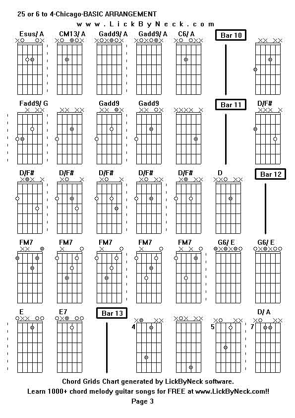 Chord Grids Chart of chord melody fingerstyle guitar song-25 or 6 to 4-Chicago-BASIC ARRANGEMENT,generated by LickByNeck software.